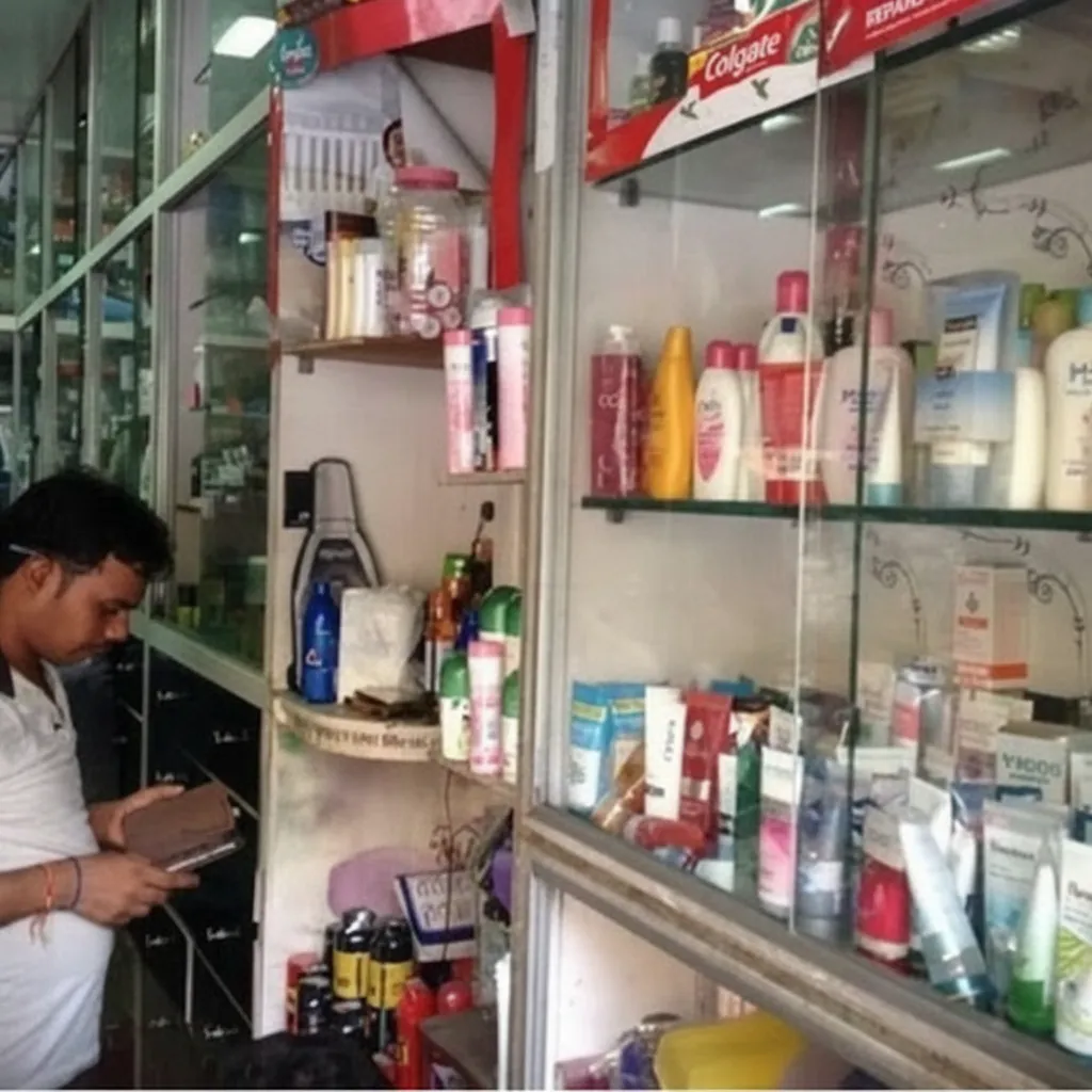 Inside Raju Medical pharmacy in Malad West · medicine shelves and counter